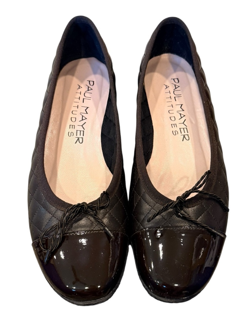 Paul Mayer Brown Patent Leather Ballet Flat Attitudes Cozy Quilted Cap Toe 8